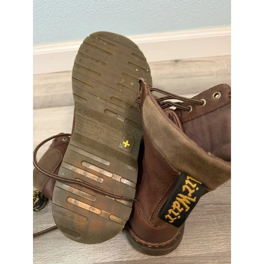 Dr Martens Mens 13 Brown Leather Lace Up Combat Work Boots SoftWair AW004